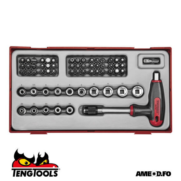 Teng Tools T-lykil bit skrúvublaðsett 62 deilir - TTTHQ62