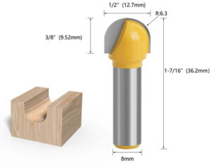 Fresijarn runtsnitt, skaft 8mm - 12,7x9,52mm