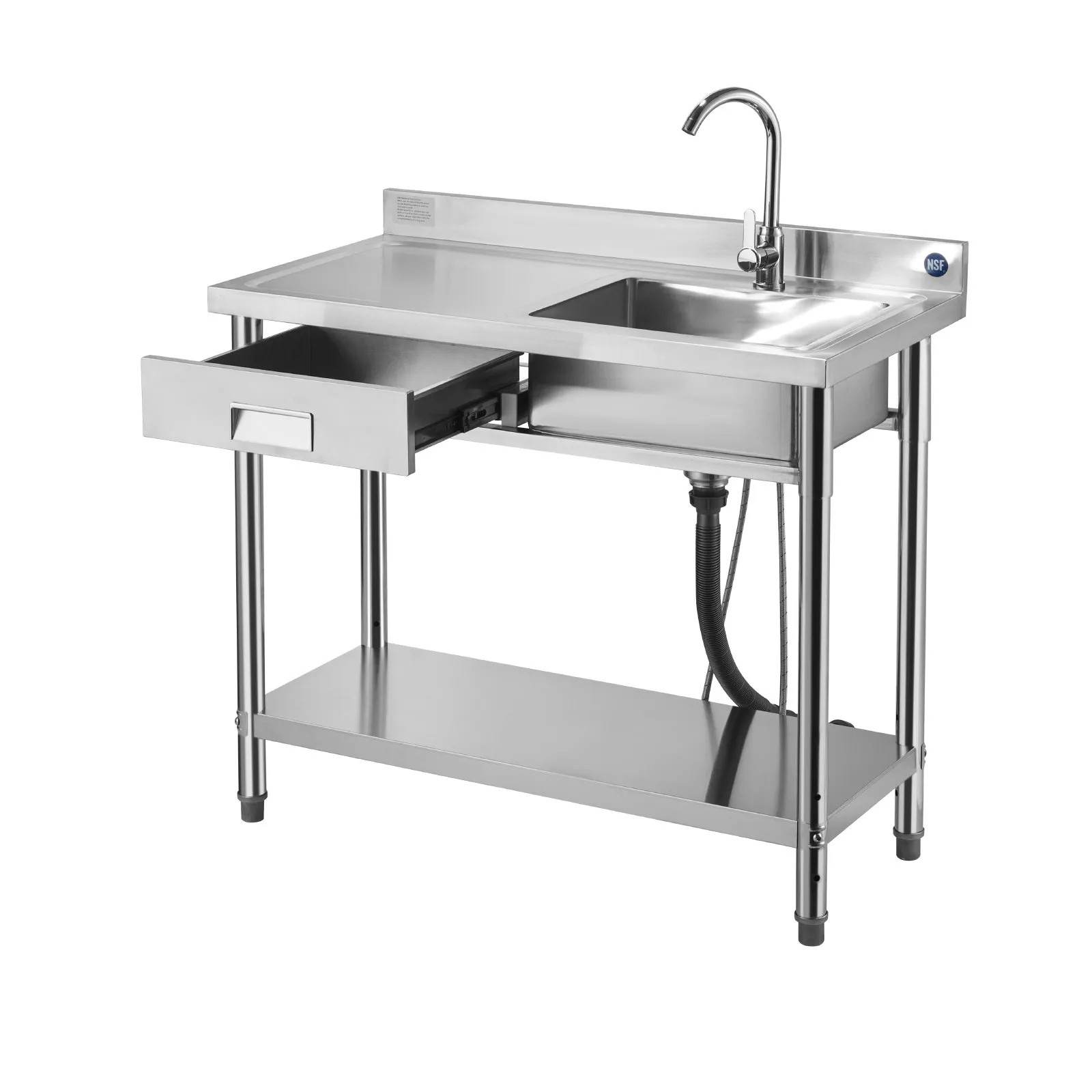 Rustfrítt Stálborð Við Vask, Skuffu Og Armatur -1000X500X940Mm